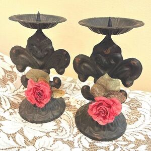 VINTAGE Fleur de Lis Candle Holder Set